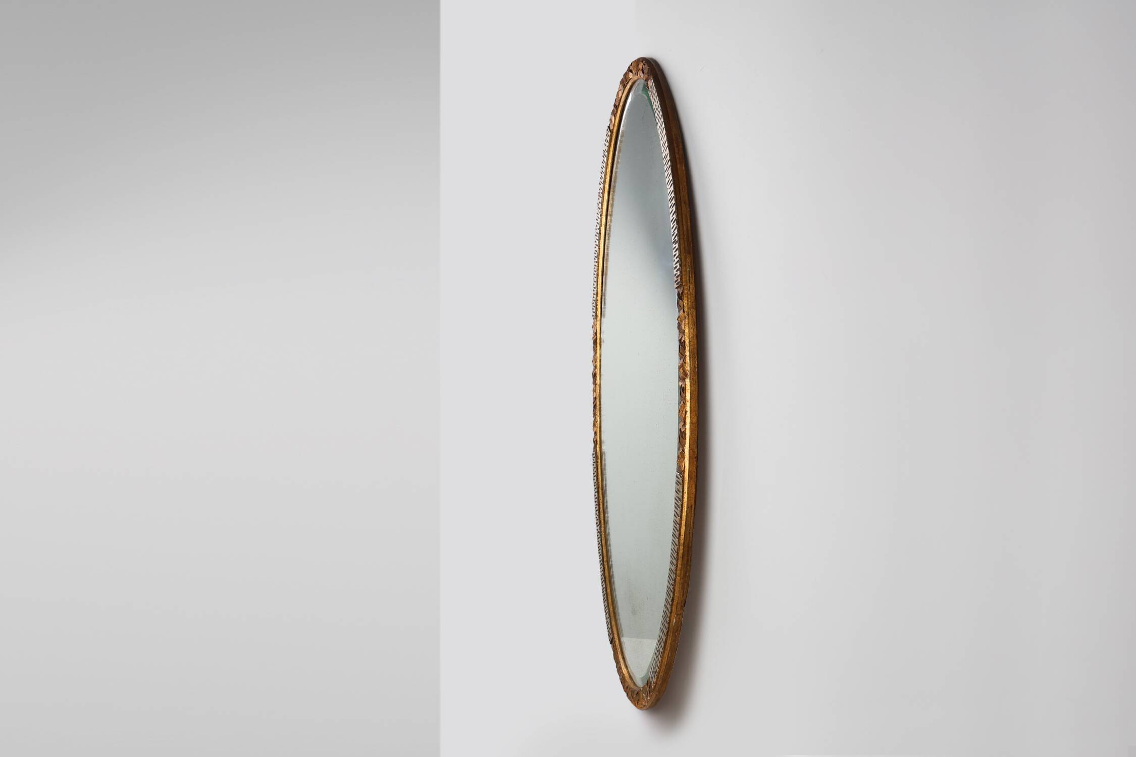 Large French Art Deco gilded and silvered Oval Mirror, ca. 1910