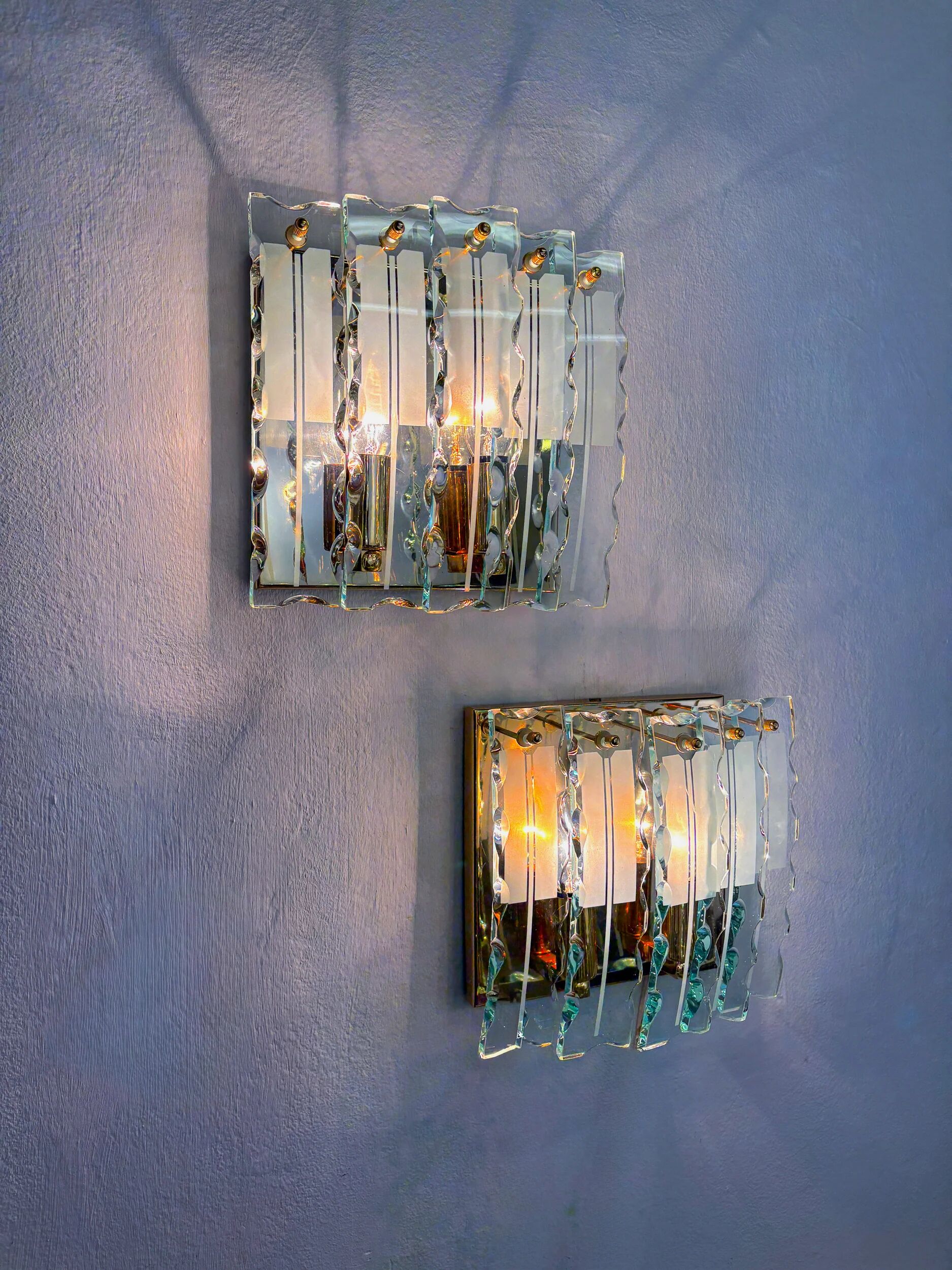 Pair of Zero Quattro sconces by Fontana Arte, Murano cut glass, Italy, circa 1970s