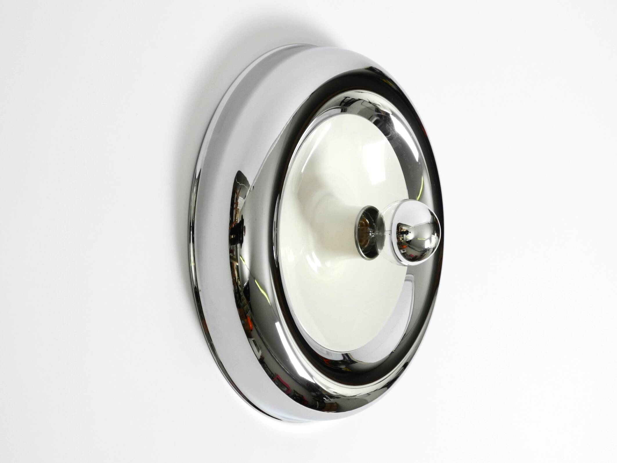 Round metal chrome ceiling or wall lamp from Italy | Space Age Design