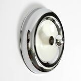 Round metal chrome ceiling or wall lamp from Italy | Space Age Design