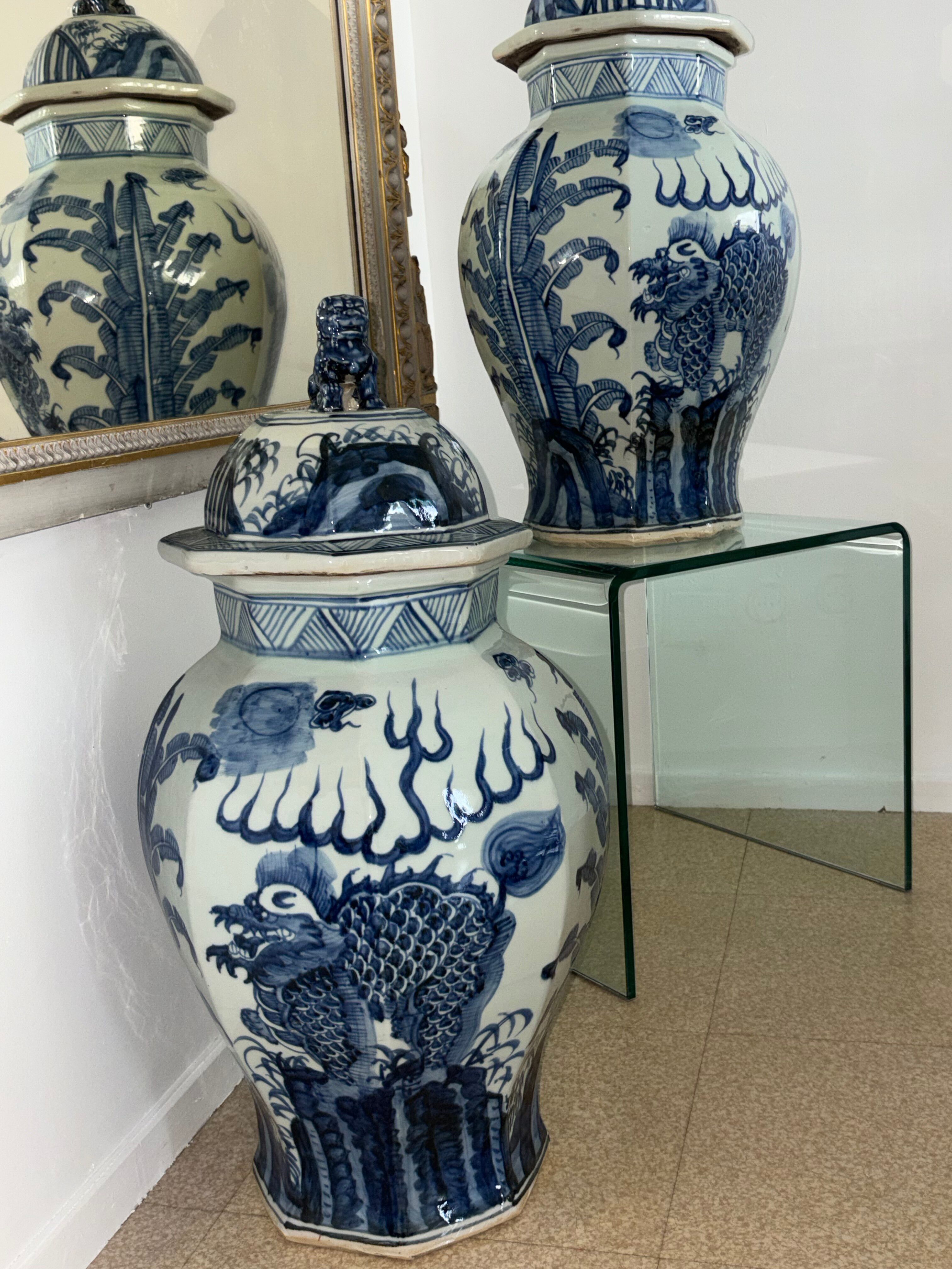 China - pair of covered porcelain vases with decoration