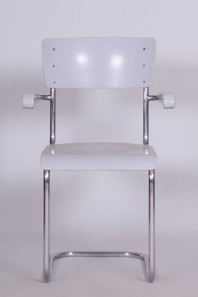 Bauhaus Lacquered Wood Writing Desk & Chair attributed to Hynek Gottwald, 1930s, Set of 2