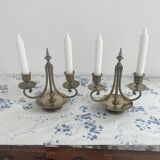 Pair of candlesticks, gilded and enamelled brass, Art Nouveau, early 20th century