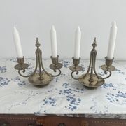 Pair of candlesticks, gilded and enamelled brass, Art Nouveau, early 20th century