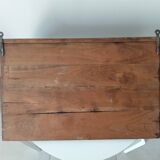 Antique wall shelf in solid chestnut with butcher's hooks