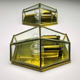 Hexagonal wall sconces in gilded brass and crystal, 1970s, set of 2.