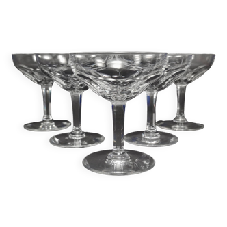 Set of 6 Val St. Lambert ‘Montana’ Panel-Cut Crystal Glass Champagne Saucers