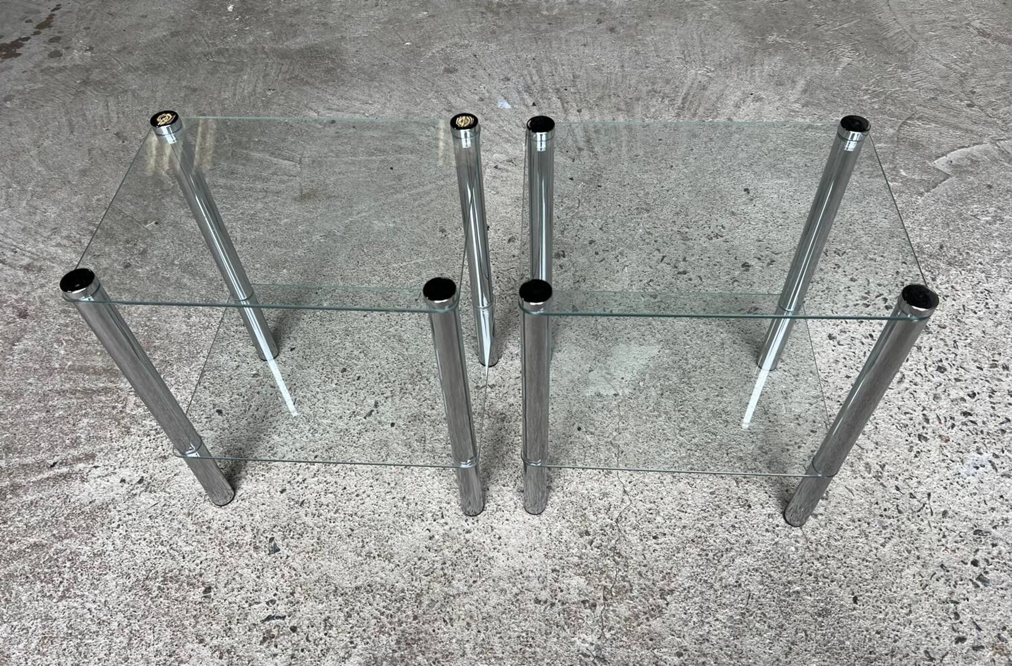2 vintage 1980 rectangular sofa ends 2 translucent trays round tube