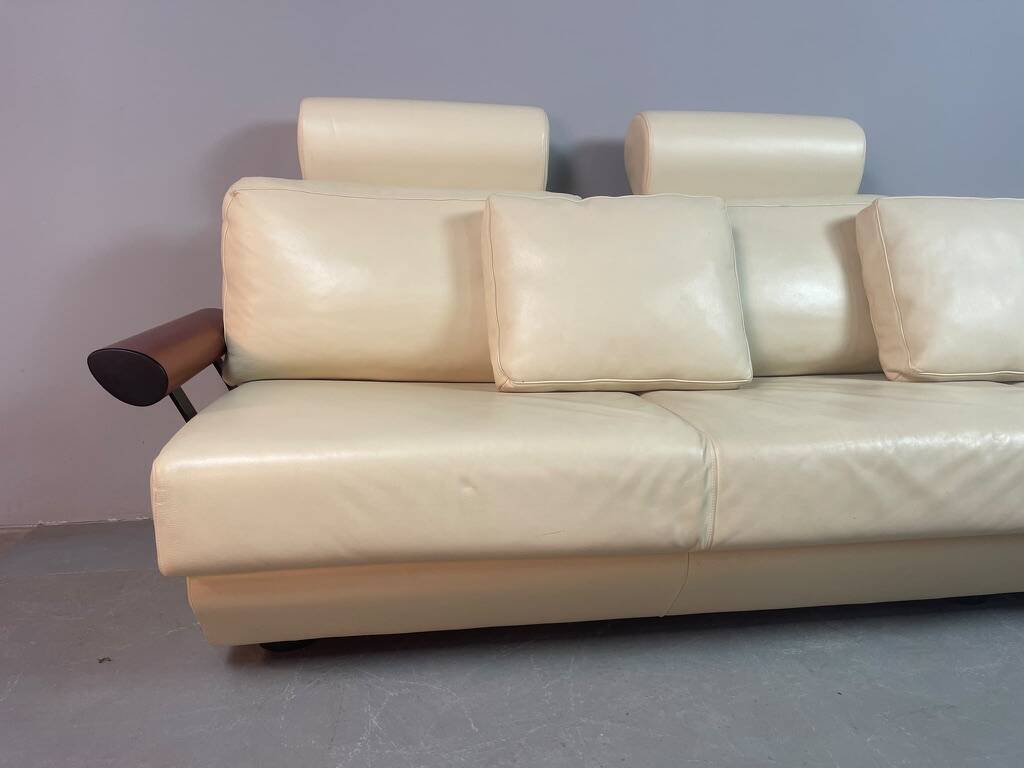Exceptional Mid-Century Frighetto Italian Cream Leather Landscape Sofa with