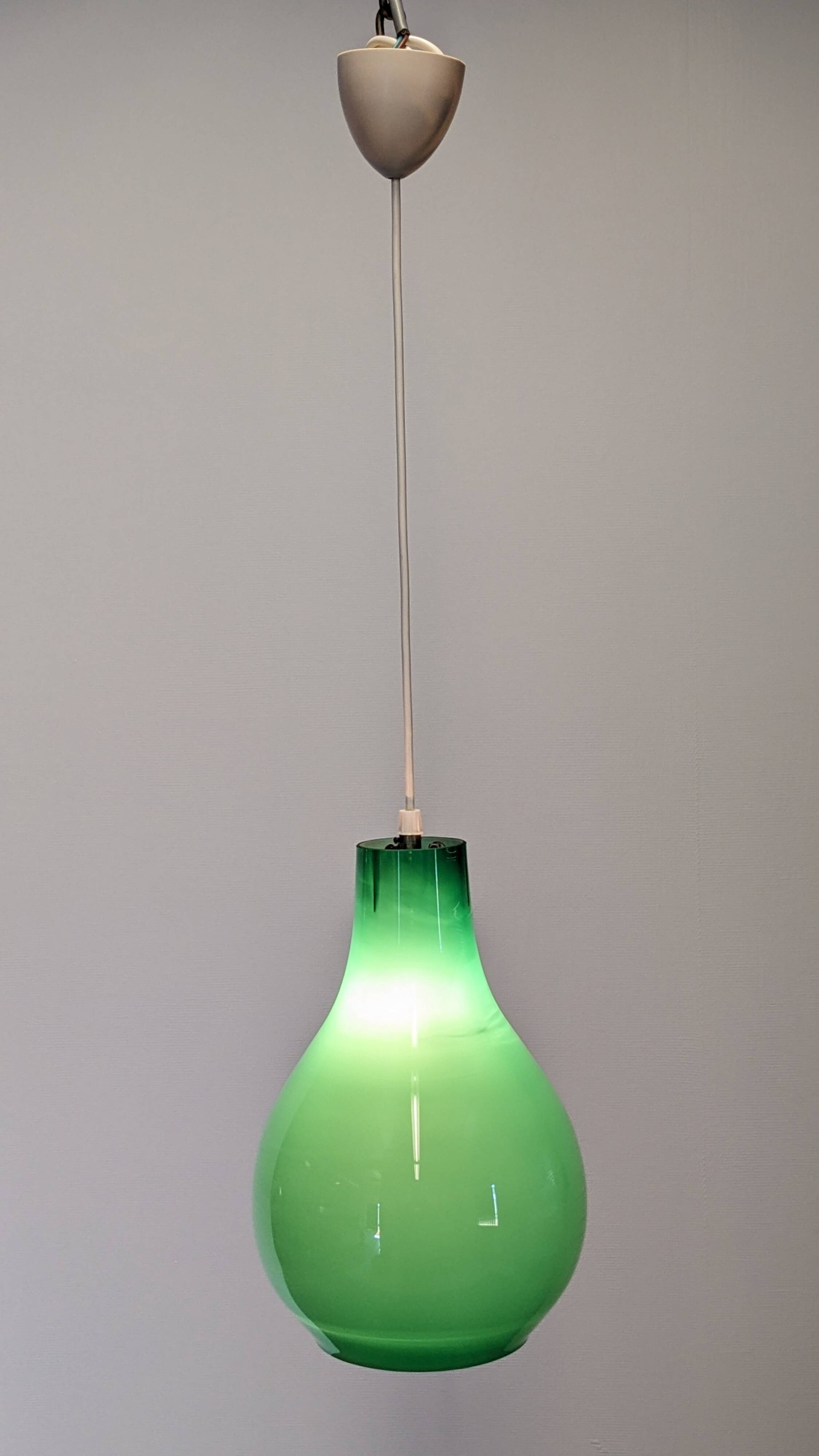 Green opaline water drop pendant light from the 50s/60s