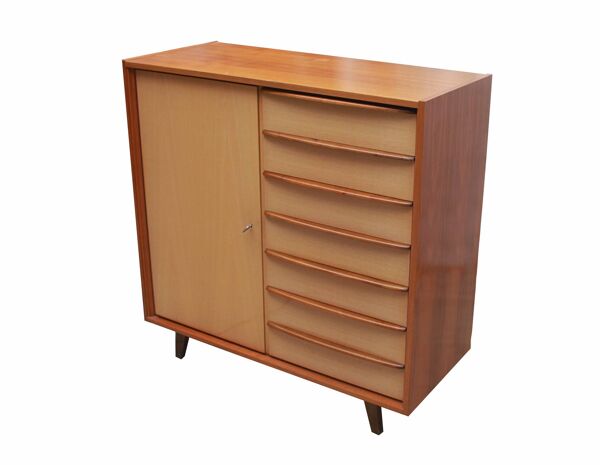 Commode bicolore en érable/noyer des années 1950