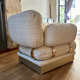 Pair of armchairs by Thibier in brass and wool France 1978