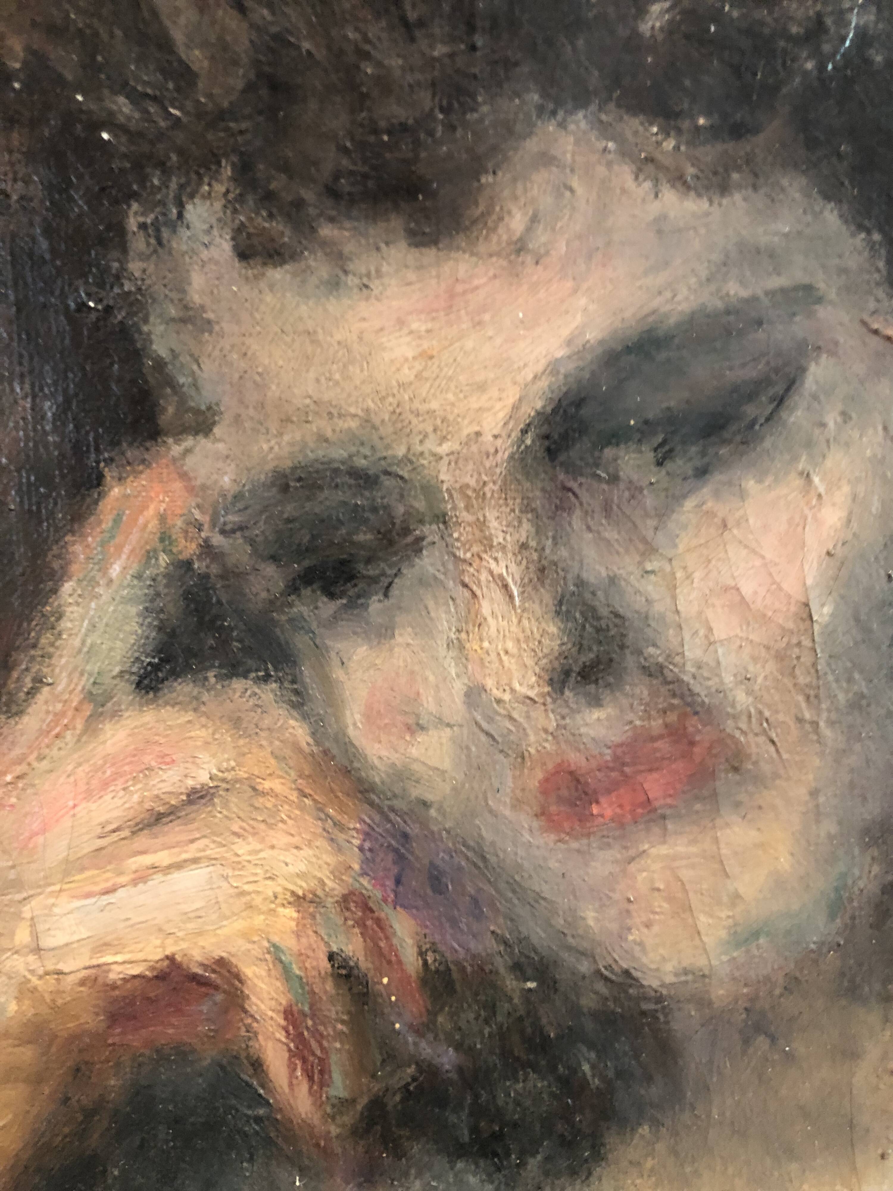 Melancholic female nude, in a sculpted baroque frame