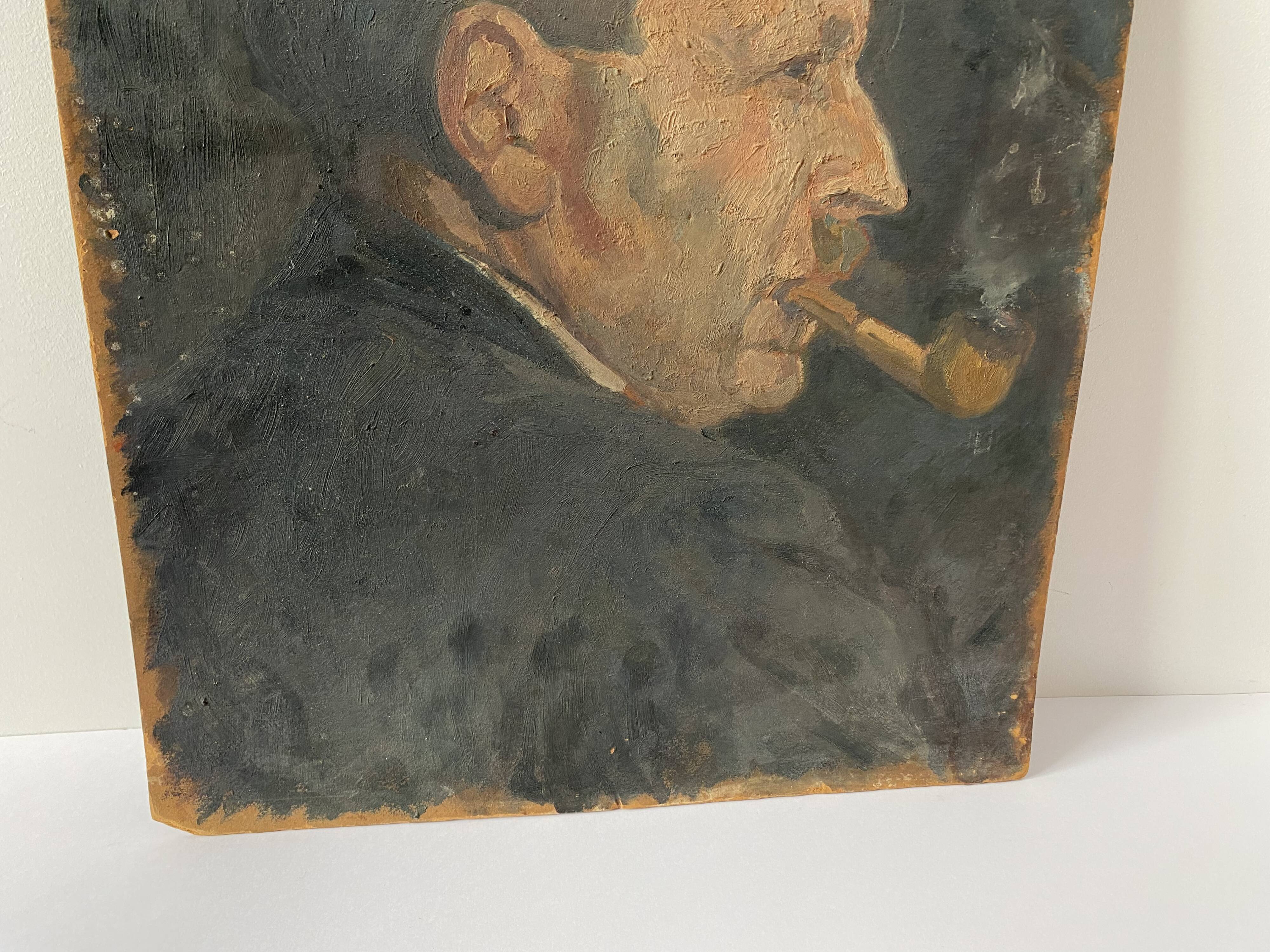 Oil portrait on cardboard of a man 50s