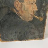 Oil portrait on cardboard of a man 50s