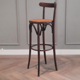 Set of 3 curved wooden bar stools with rattan seat 70s 80s