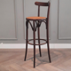 Set of 3 curved wooden bar stools with rattan seat 70s 80s