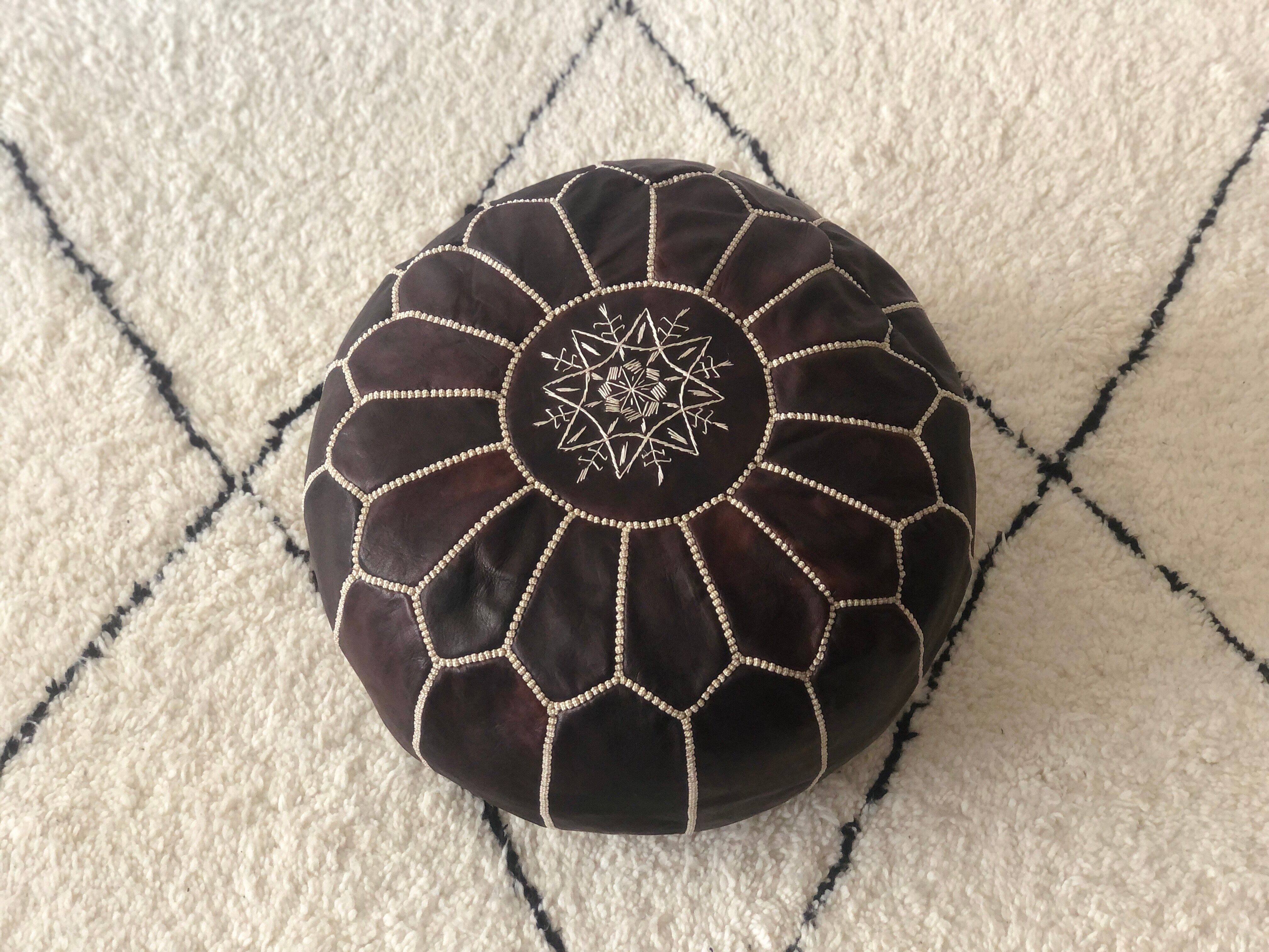Moroccan-style chocolate leather Pouf