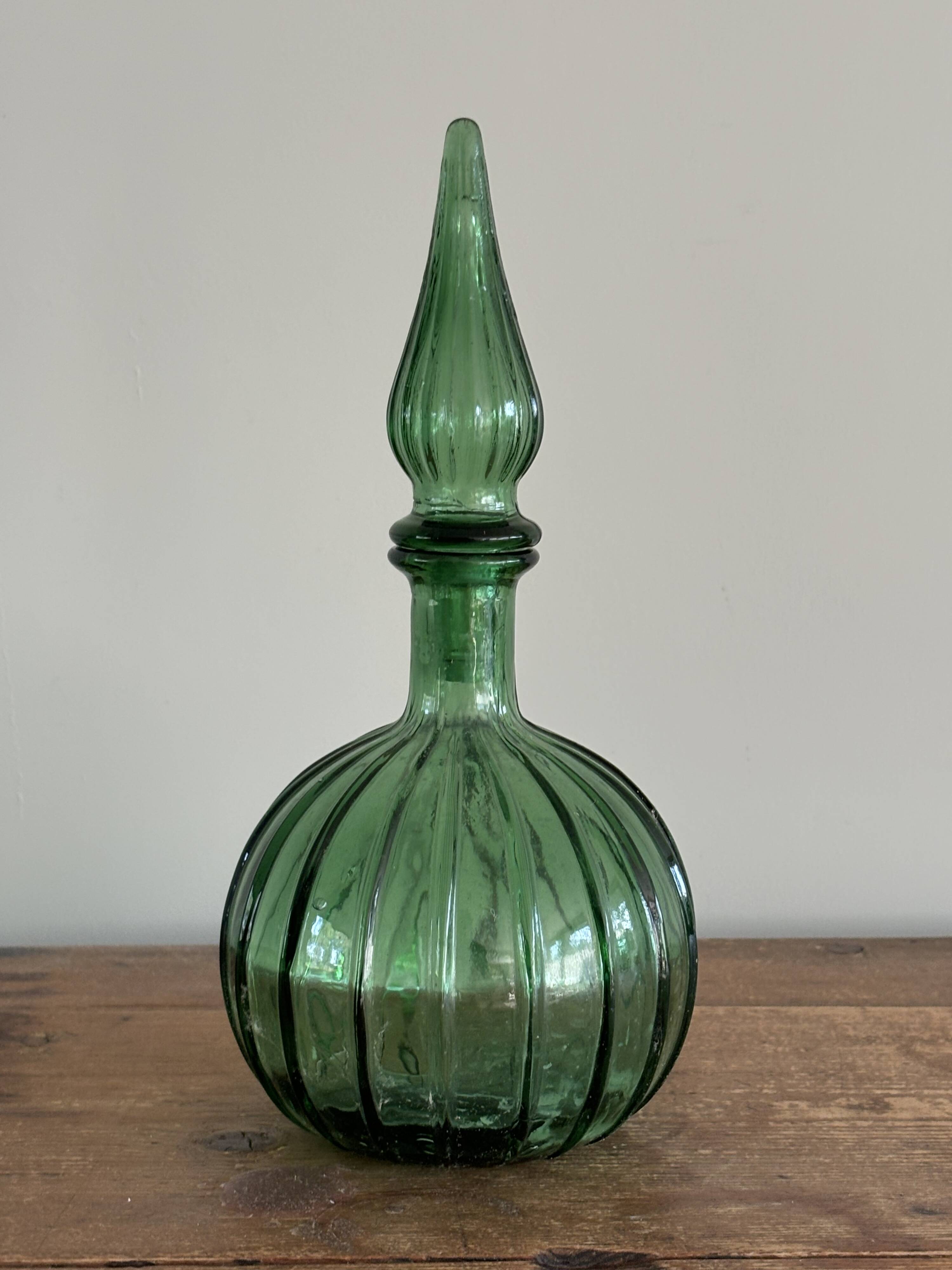 Vintage Empoli Glass Decanter with Stopper, Italy, 1960s