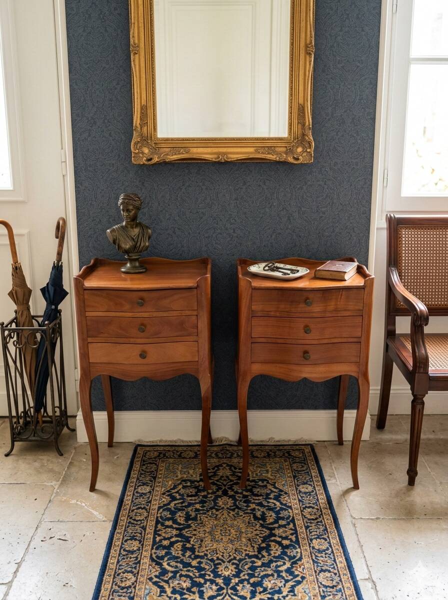 Pair of Louis XV style bedside tables in cherry wood.