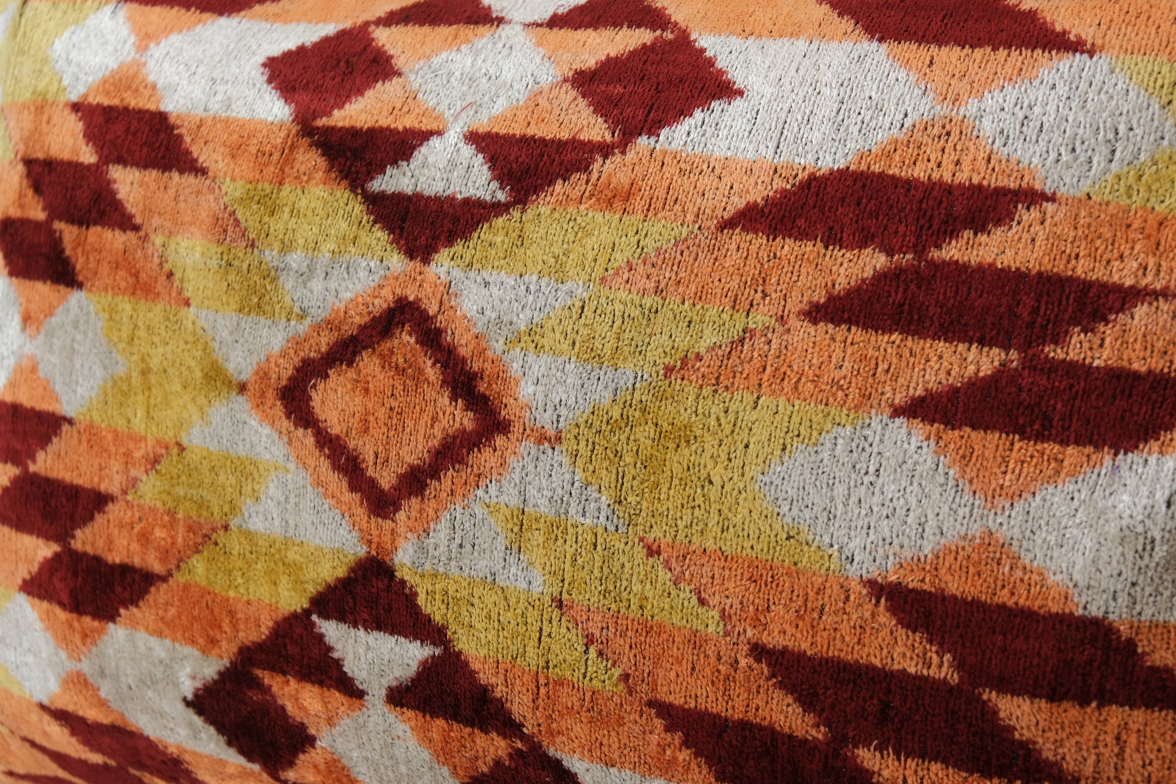 Ikat Lumbar Pillow Cover - Set of Two Colorful Silk Ikat Velvet Pillowcase - Handwoven Cushion Cover