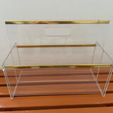 80s Plexiglas and brass magazine rack