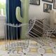 Set of 2 Vintage mid-century chrome wire poufs stools
