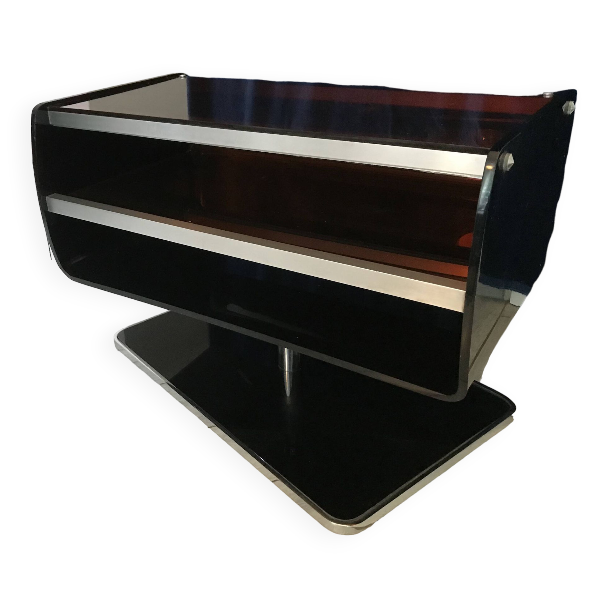 Meuble de TV pivotant en plexiglas fumé
