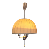 Hans Agne Jakobsson pendant lamp in chromed metal and silk lampshade, 60s