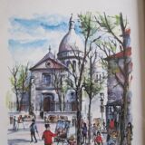 Watercolor “Paris Place du Tertre - St Pierre Church” by Arno, 1960