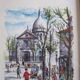 Watercolor “Paris Place du Tertre - St Pierre Church” by Arno, 1960