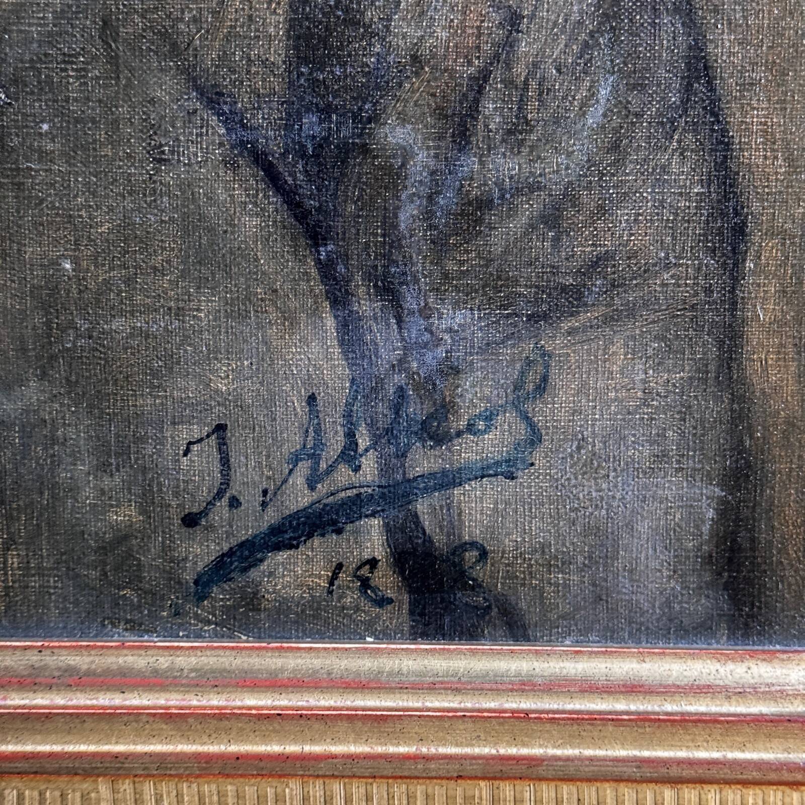 Oil on canvas portrait 19th century 1888 man with mustache by J. Abrol