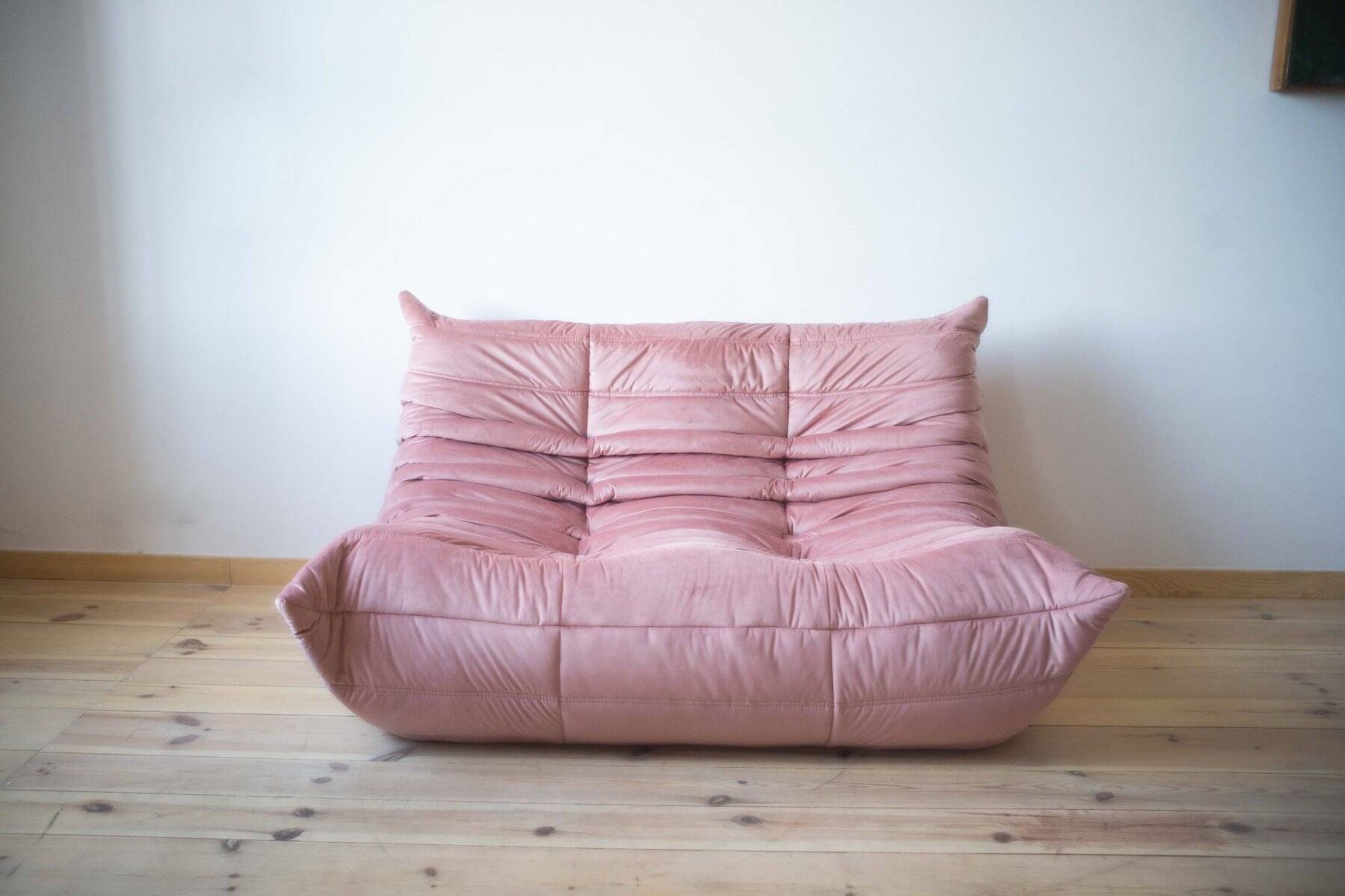 Pink Pearl Velvet Togo 2-Seat attributed to Michel Ducaroy for Ligne Roset