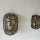 Pair of black iron wall sconces with structured glass by Limburg, 1960s, Germany.