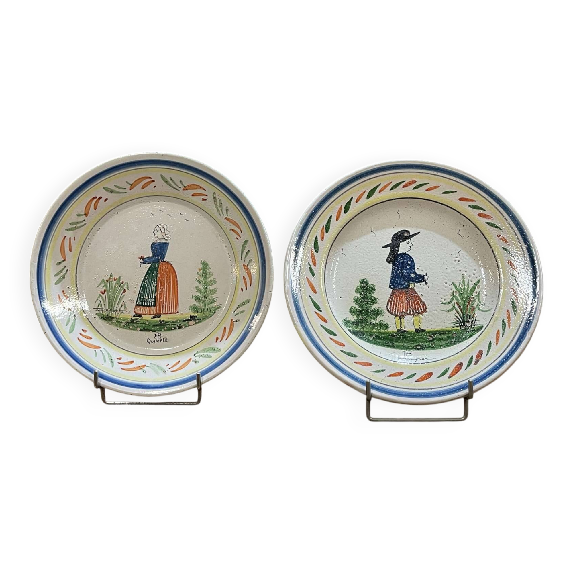 Pair of HB Quimper earthenware plates from the 1920s