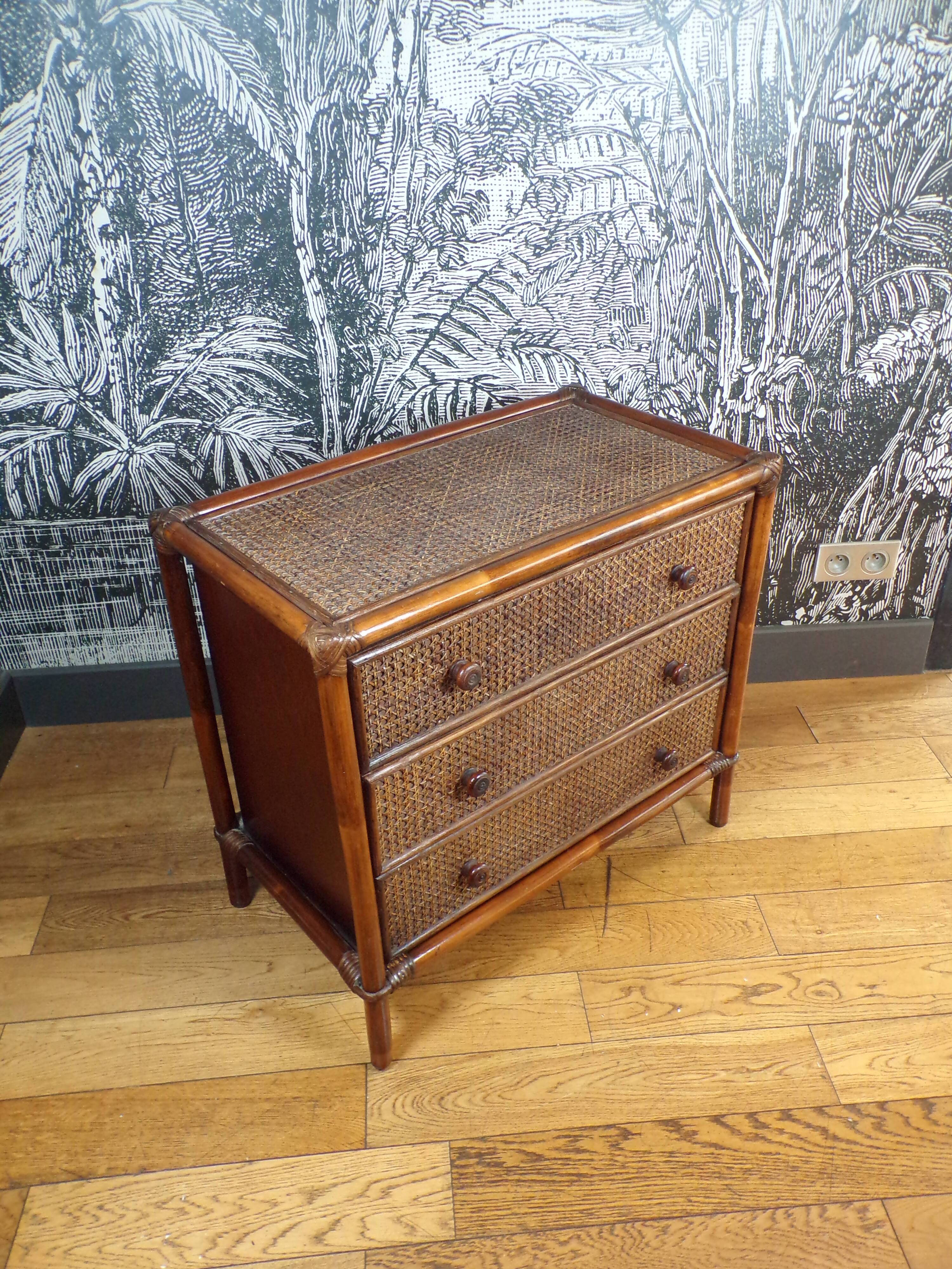 Vintage 3-drawer rattan chest of drawers