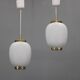 Paire de suspensions en porcelaine Bent Karlby des années 1970 en verre opalin et laiton par Lyfa