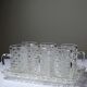 6 small vintage/antique pressed glass mugs and tray, art deco style
