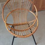 Rattan armchair with metal base from the 1950s