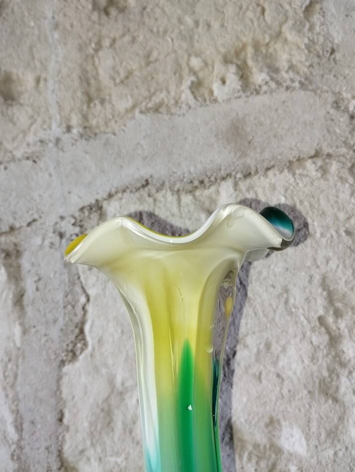 Murano vase – blown glass sommerso – yellow and green – 1960s–70s –