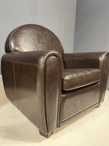 Pair of leather armchairs in French Art Deco style, 1970s