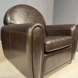 Pair of leather armchairs in French Art Deco style, 1970s