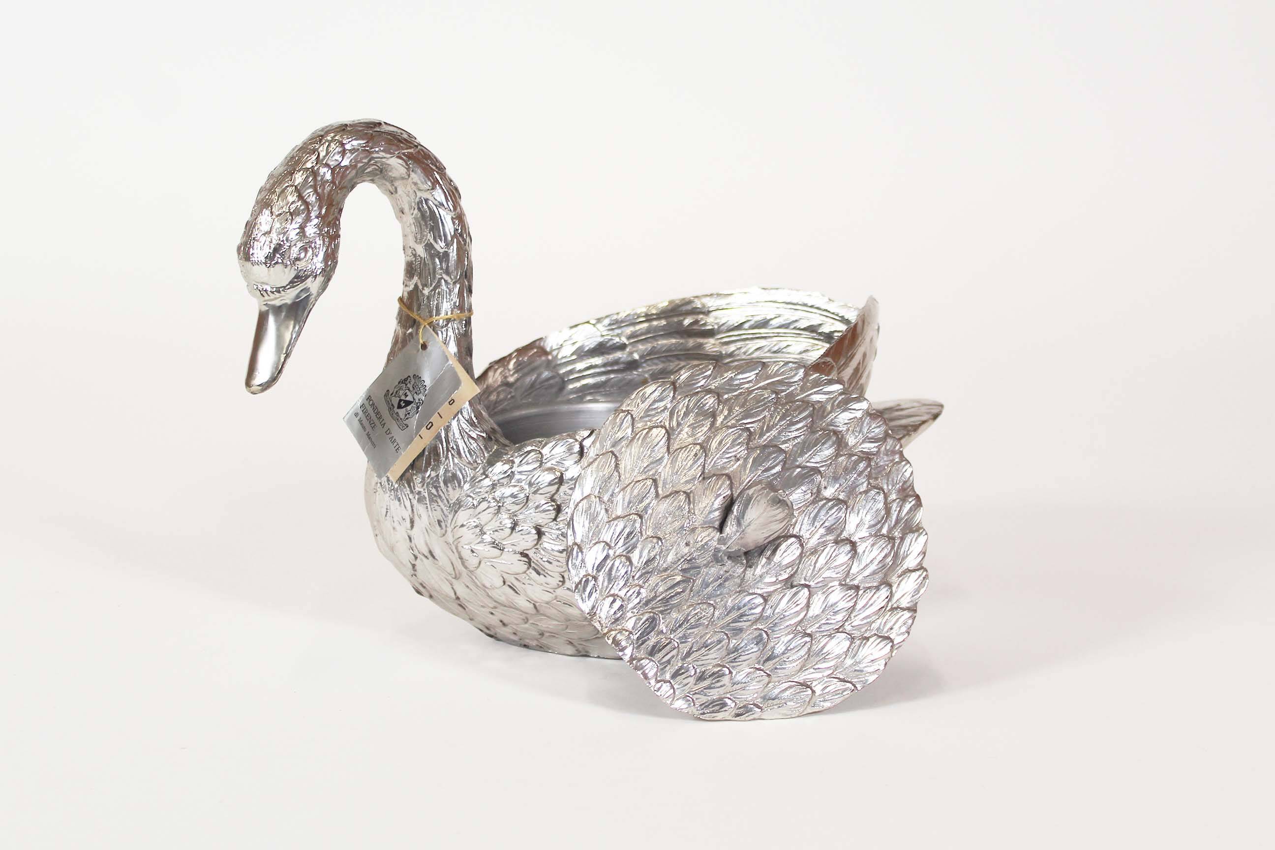 Silver Plated ‘Swan’ ice bucket by Mauro Manetti for Fonderia d’ Arte