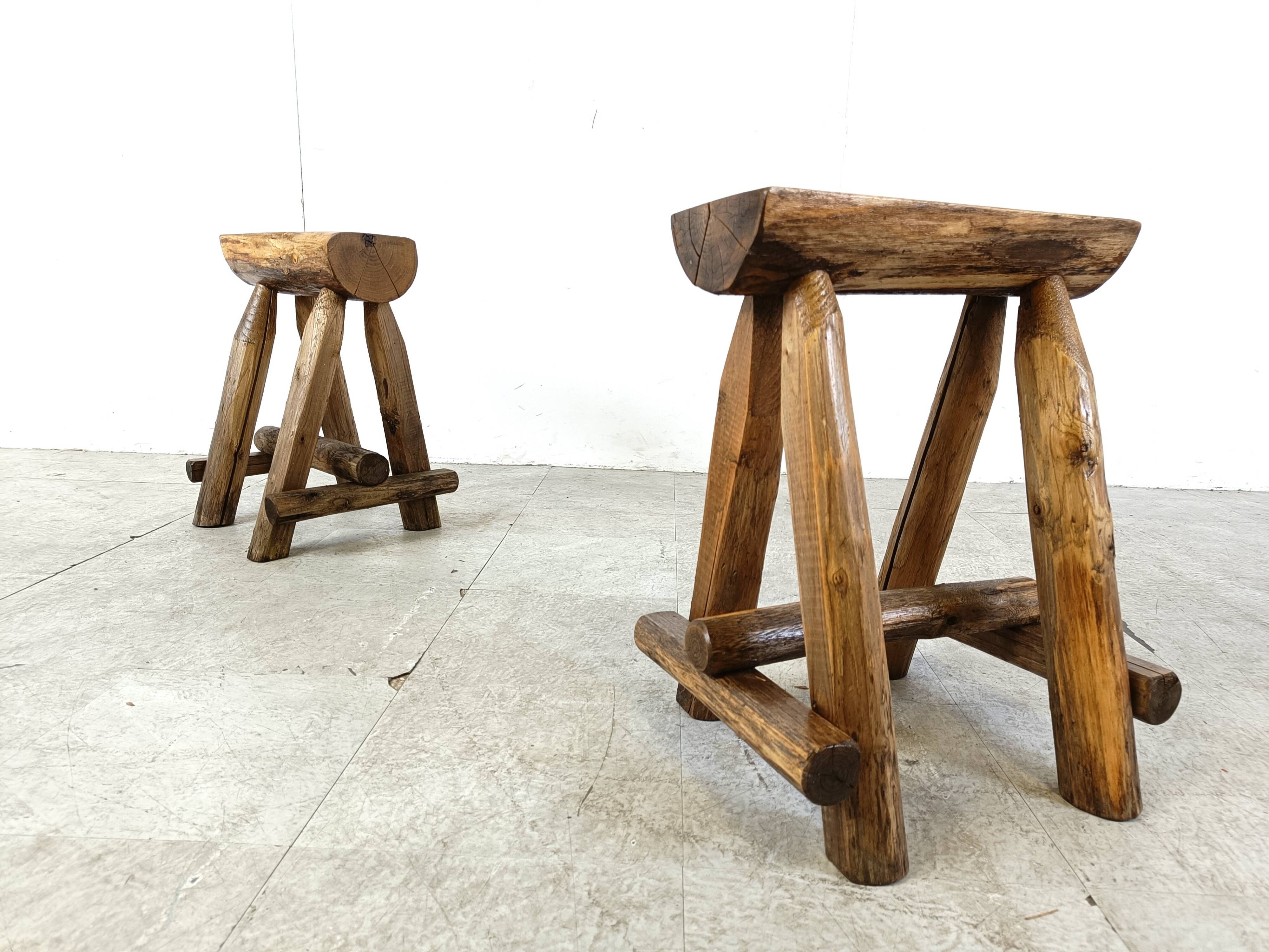 Vintage oak stools, 1970