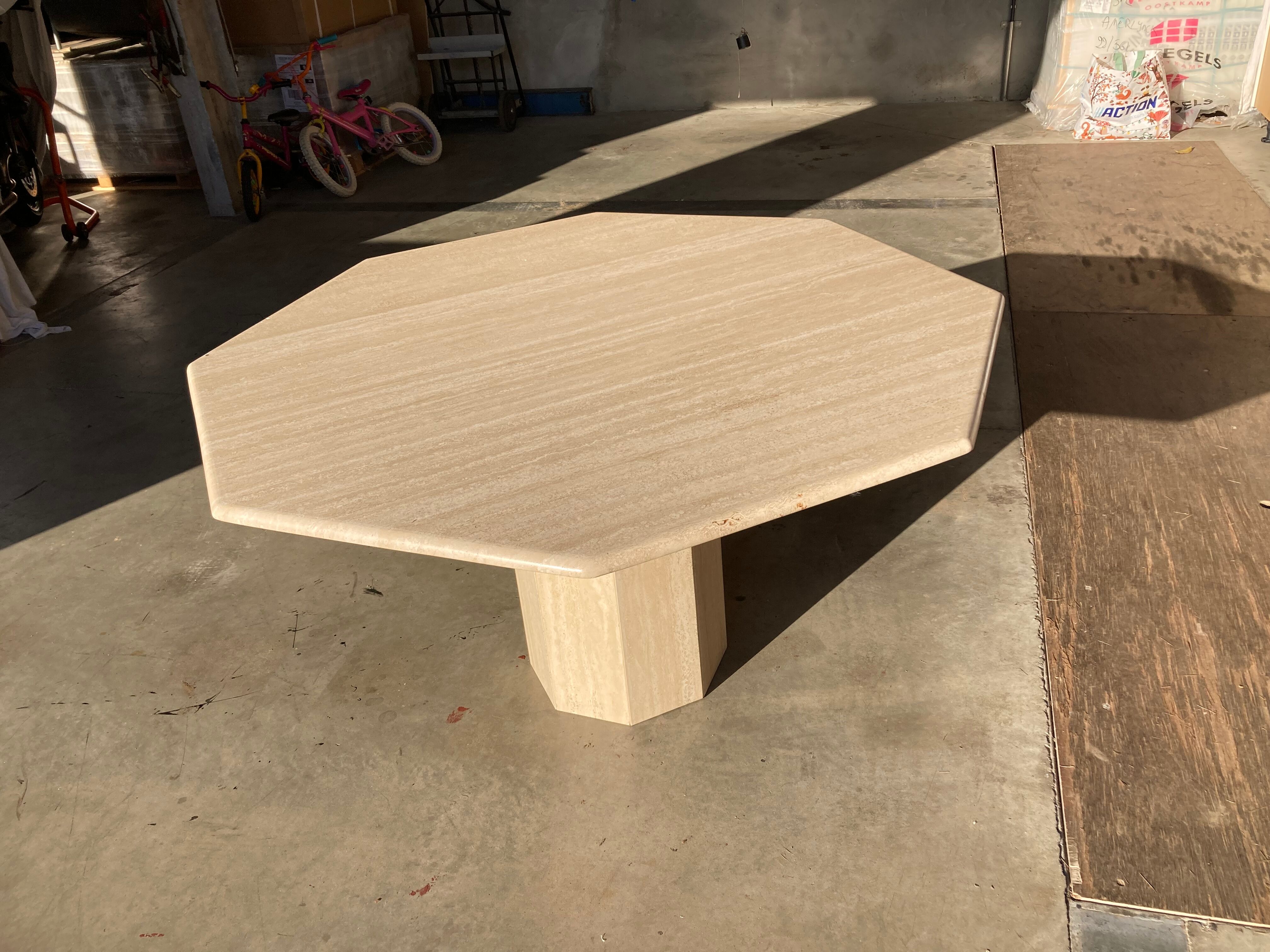 Travertin dining table octagonal