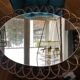 Vintage sun mirror in 60s rattan with rattan fastener 57x40cm