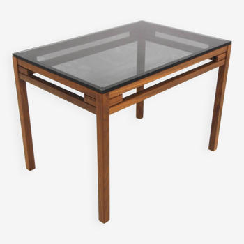 Table d'appoint scandinave en noyer et en verre, Suède, 1960