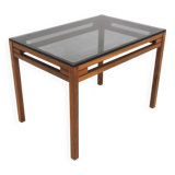 Scandinavian side table in walnut and glass, Sweden, 1960s