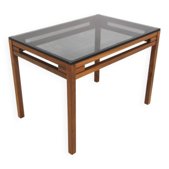 Table d'appoint scandinave en noyer et en verre, Suède, 1960