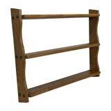 Vintage solid wooden wall rack with 3 shelves 70s oak rack